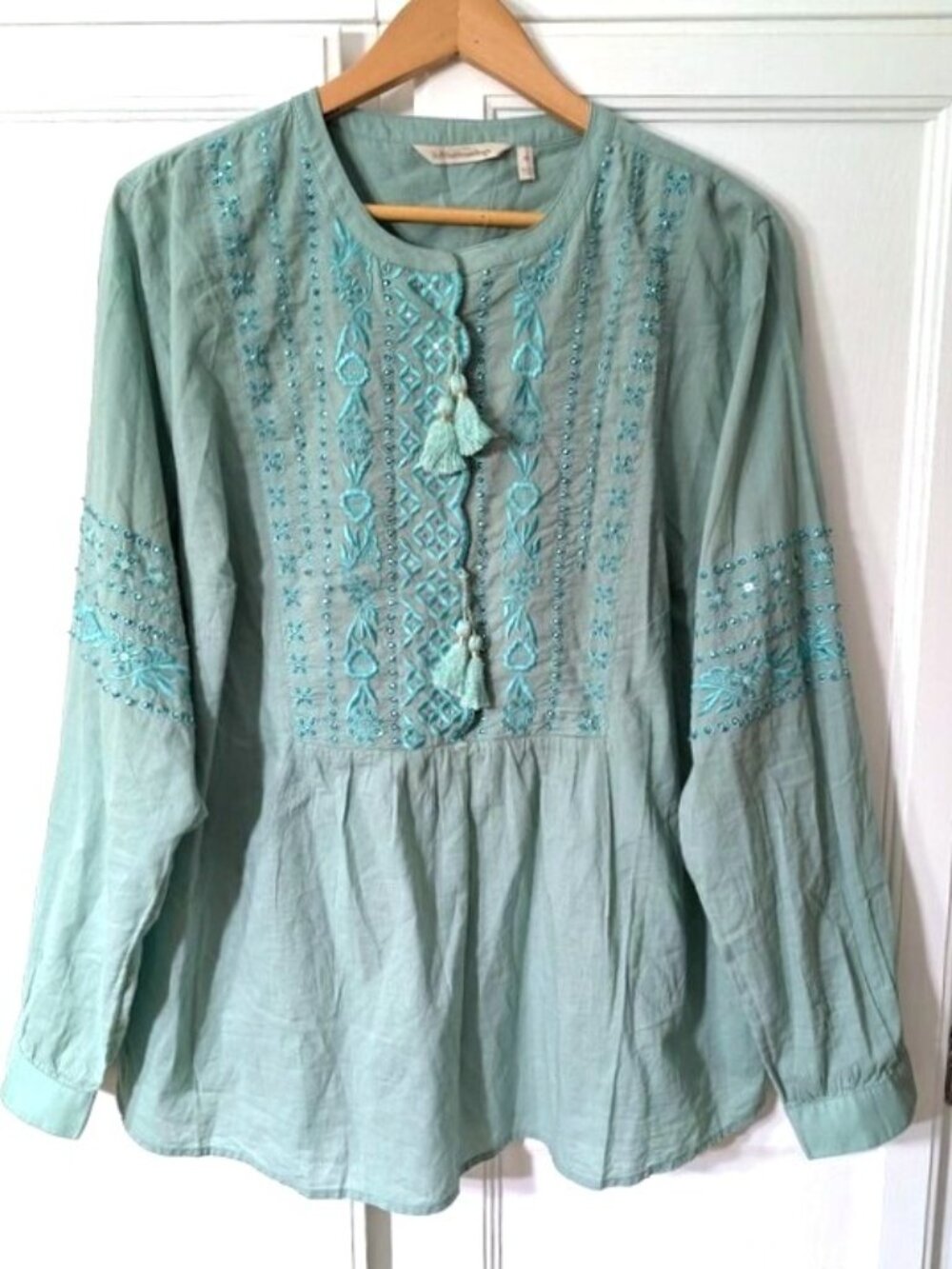 NWOT Soft Surroundings Cotton Embroidered Blouse Seafoam Green 2X